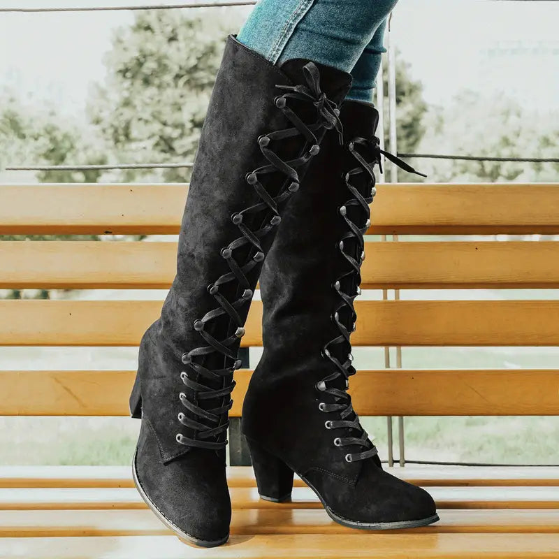 Carmen | Damen Schnürstiefel mit Absatz bis zum Knie