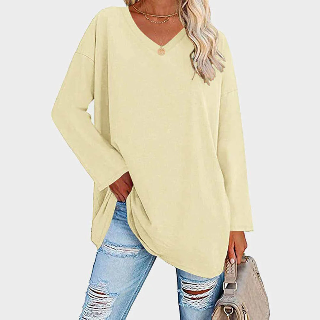Daniela | Damen Lässig Oversized V-Ausschnitt Oberteil