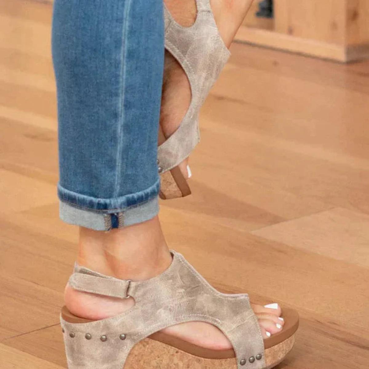 Daniela | Damen Sandalen mit Ausschnitt-Design und Kork-Absatz