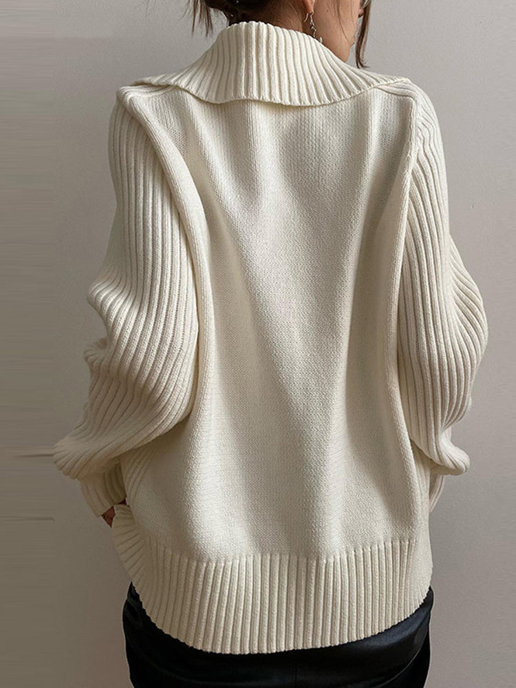 Kurt | Damen Gerippter Reißverschluss-Pullover mit Kragen