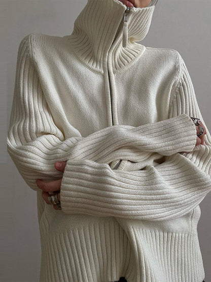 Kurt | Damen Gerippter Reißverschluss-Pullover mit Kragen