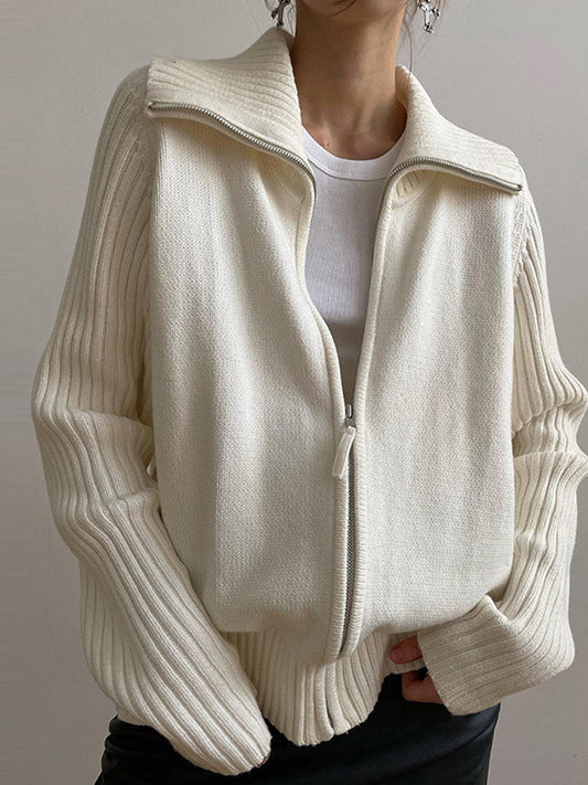 Kurt | Damen Gerippter Reißverschluss-Pullover mit Kragen