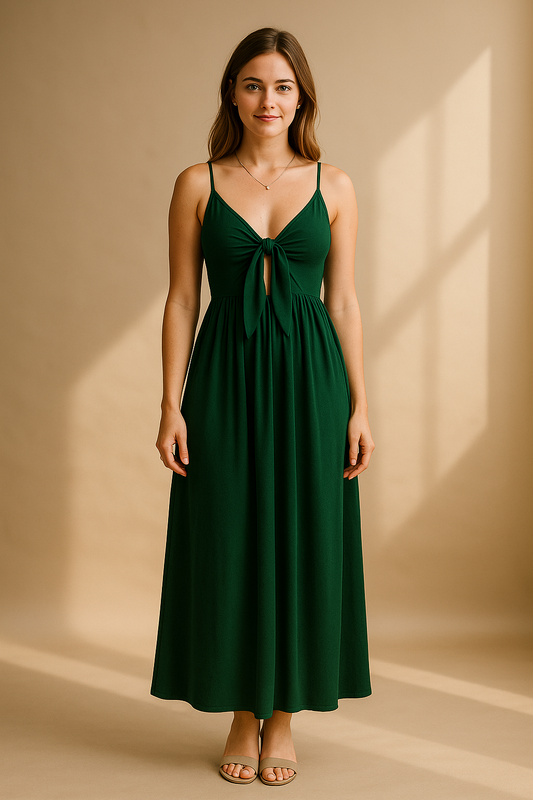 Maxikleid in Grün mit Halter und A-Linie – für Sommer und Freizeit