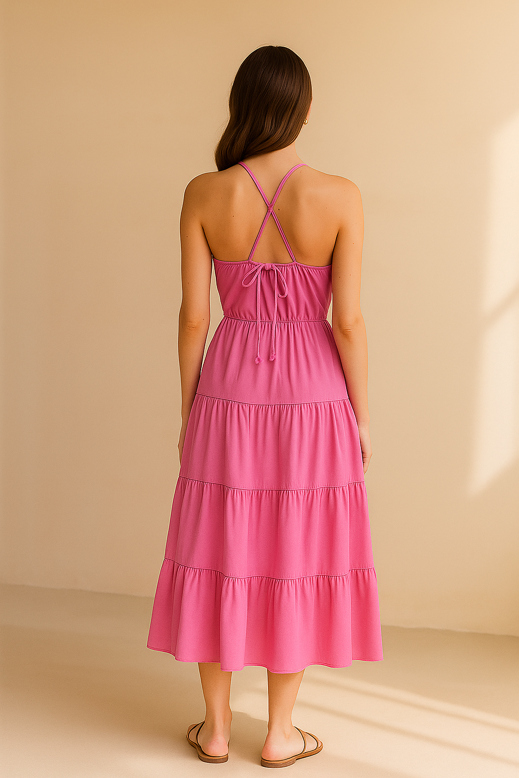 Maxikleid mit Halter, Schlitz und Lagenrock – sommerlich und vielseitig