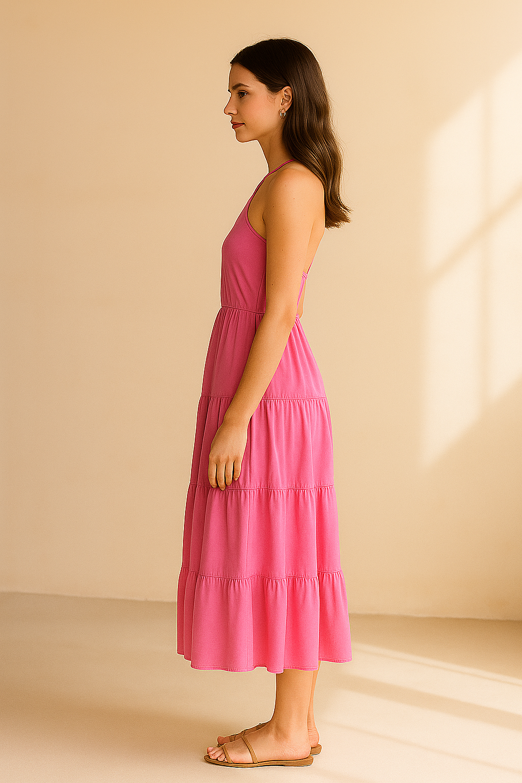 Maxikleid mit Halter, Schlitz und Lagenrock – sommerlich und vielseitig