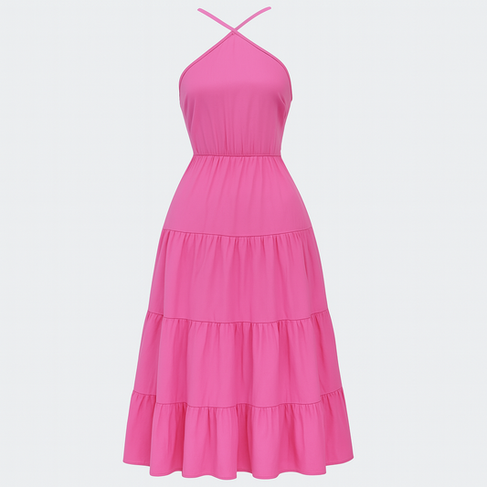 Maxikleid mit Halter, Schlitz und Lagenrock – sommerlich und vielseitig