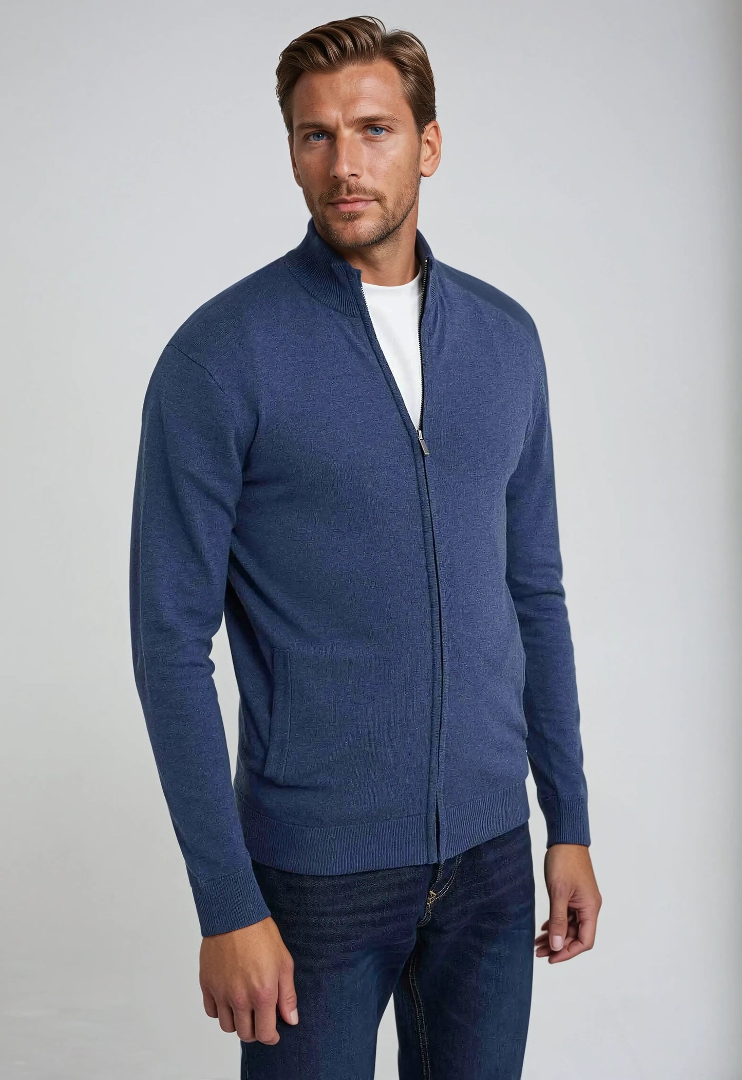 Alexander | Herren Slim-Fit Strickjacke mit Reißverschluss