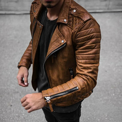 David | Herren Gesteppte Lederjacke im Biker-Stil