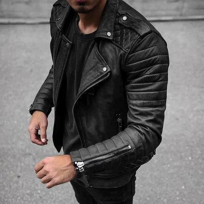 David | Herren Gesteppte Lederjacke im Biker-Stil