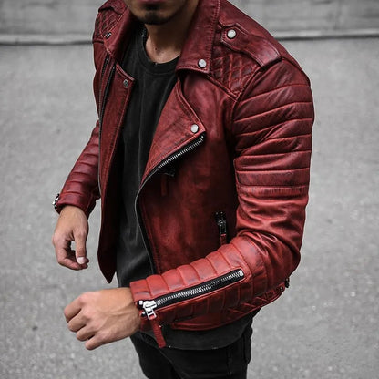 David | Herren Gesteppte Lederjacke im Biker-Stil
