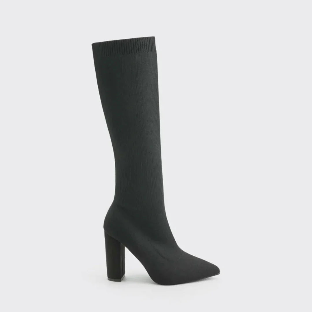 Angela | Damen Winter Strickstiefel mit Hohem Absatz