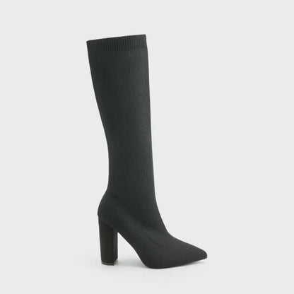 Angela | Damen Winter Strickstiefel mit Hohem Absatz