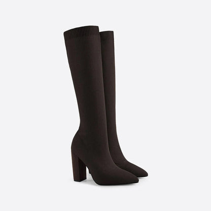 Angela | Damen Winter Strickstiefel mit Hohem Absatz
