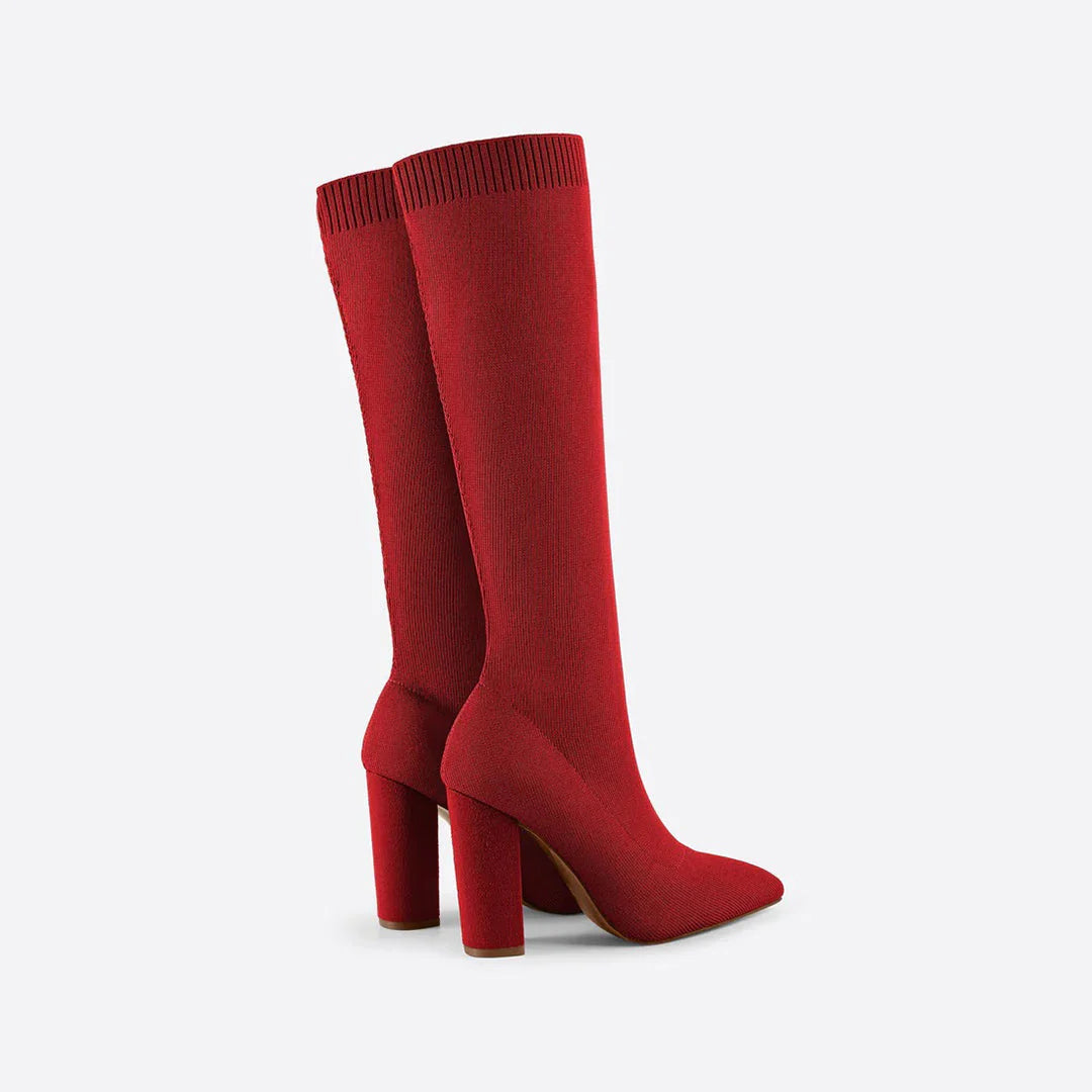 Angela | Damen Winter Strickstiefel mit Hohem Absatz