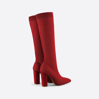 Angela | Damen Winter Strickstiefel mit Hohem Absatz