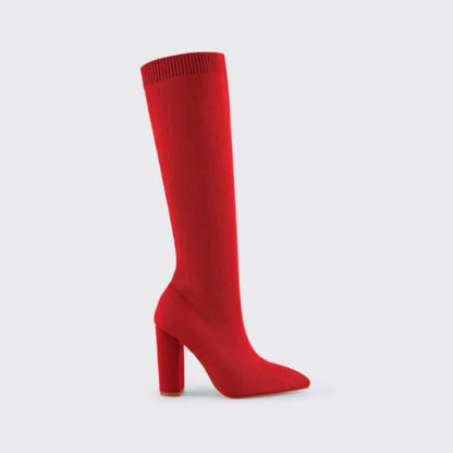 Angela | Damen Winter Strickstiefel mit Hohem Absatz