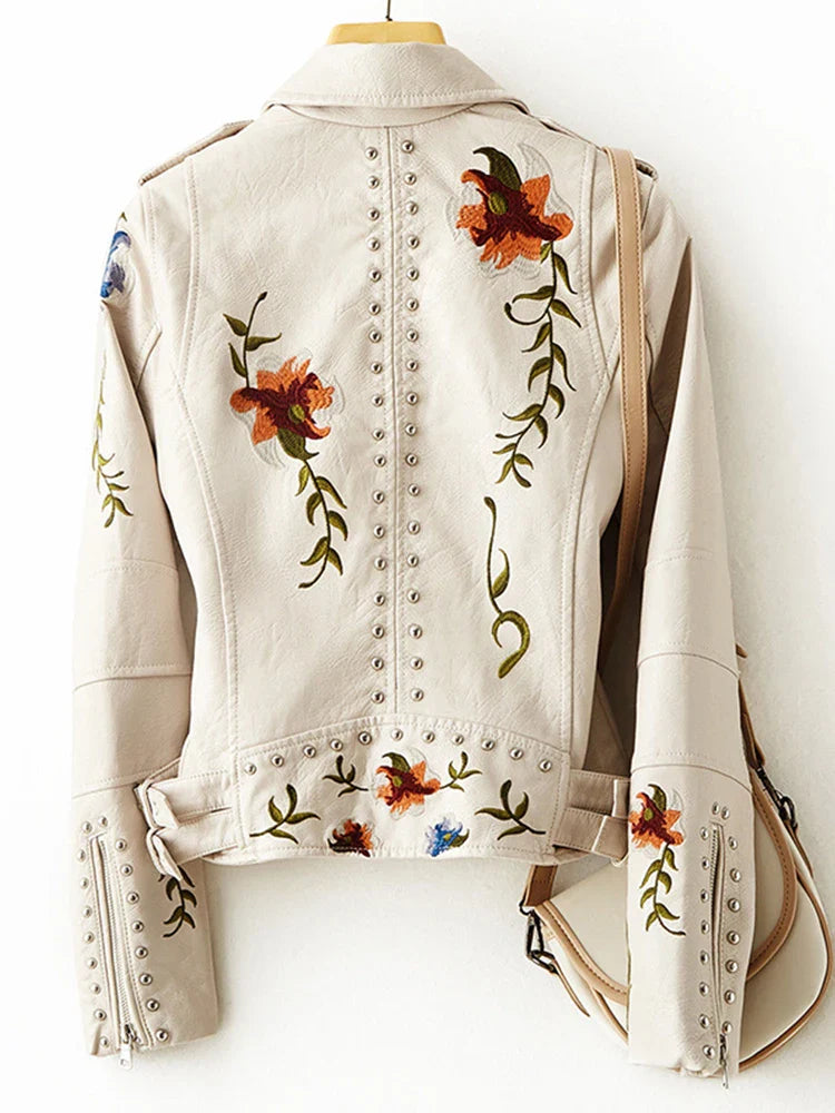 Yvonne | Damen Bikerjacke mit Blumenmuster und Nieten
