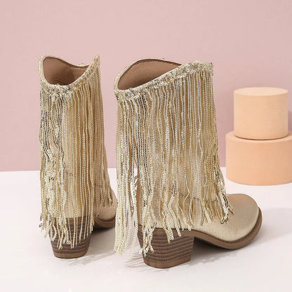 Hanna | Damen Winter Cowboy Stiefel mit Fransen