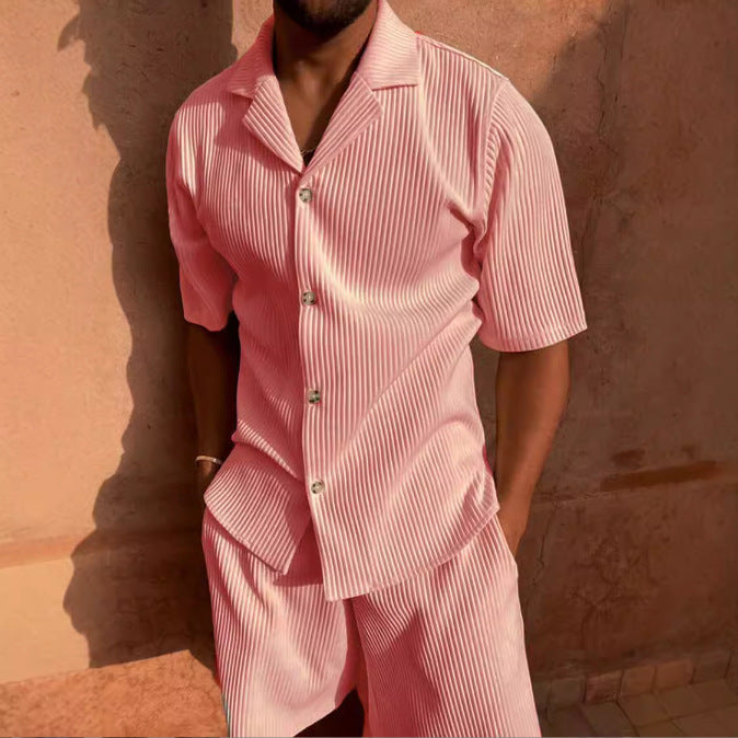 Richard | Herren Strukturiertes Passendes Set mit Knopfleiste