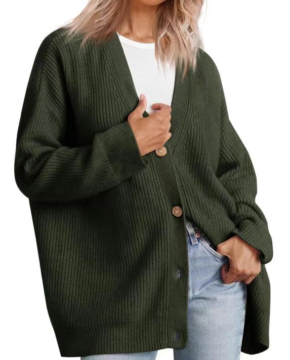 Anja | Damen Freizeit Locker geschnittener Gestreifter Strickcardigan