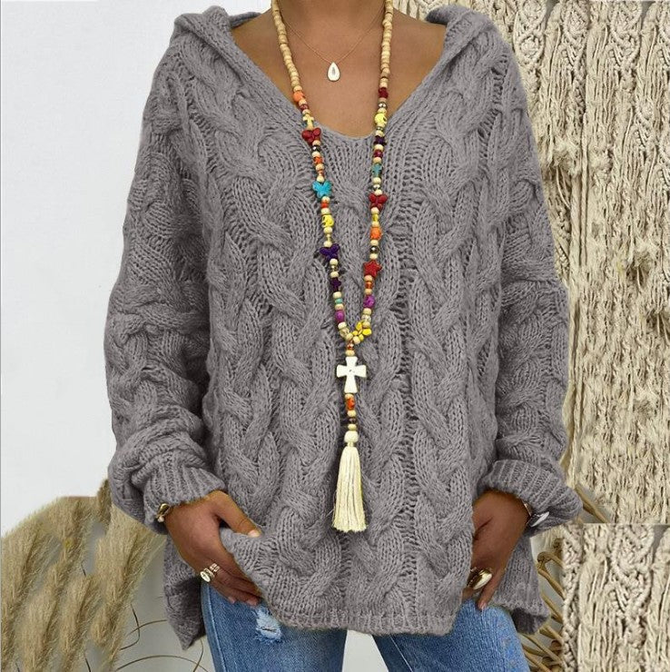 Karin | Damen Winter Zopfmuster Strick Hoodie