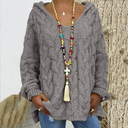 Karin | Damen Winter Zopfmuster Strick Hoodie