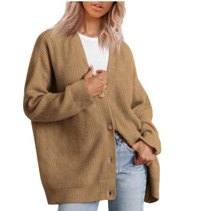 Anja | Damen Freizeit Locker geschnittener Gestreifter Strickcardigan