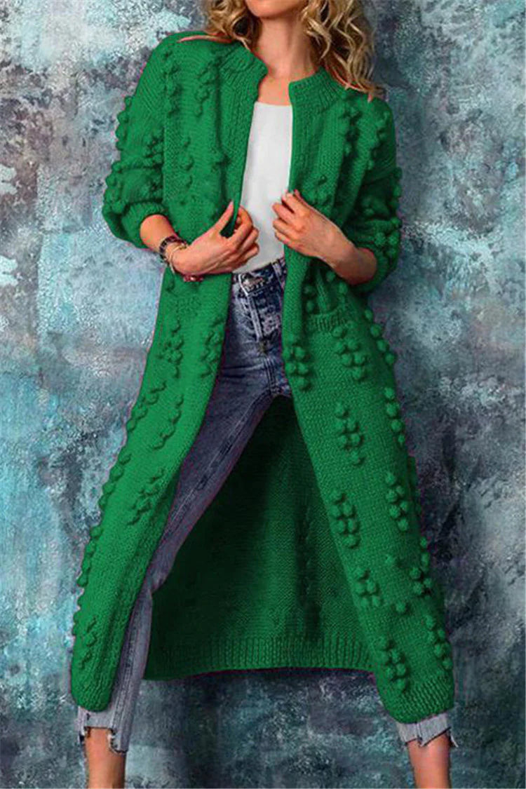 Sarah | Damen Winter Strick-Cardigan Lang mit Quasten