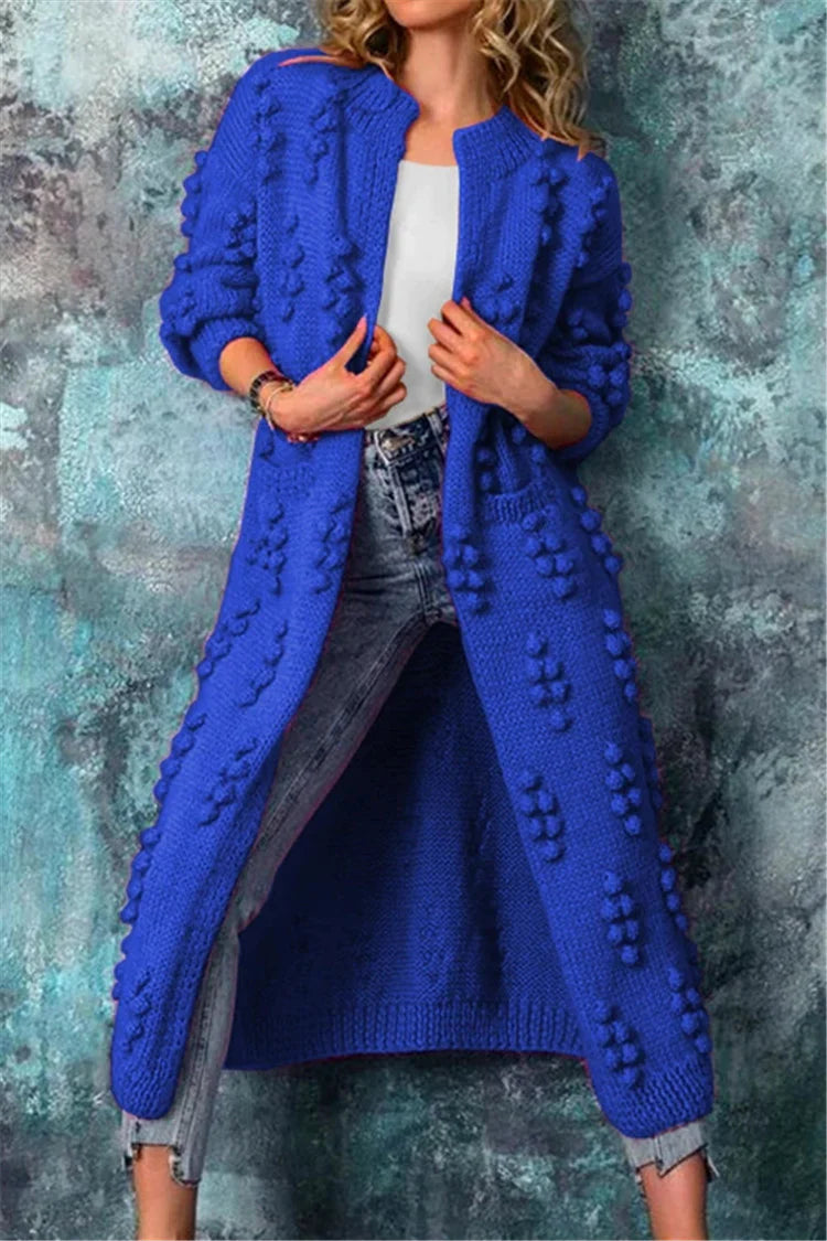 Sarah | Damen Winter Strick-Cardigan Lang mit Quasten