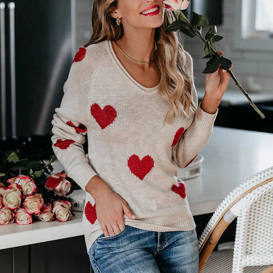 Bettina | Damen Pullover mit Herzmotiv im Weihnachtsdesign
