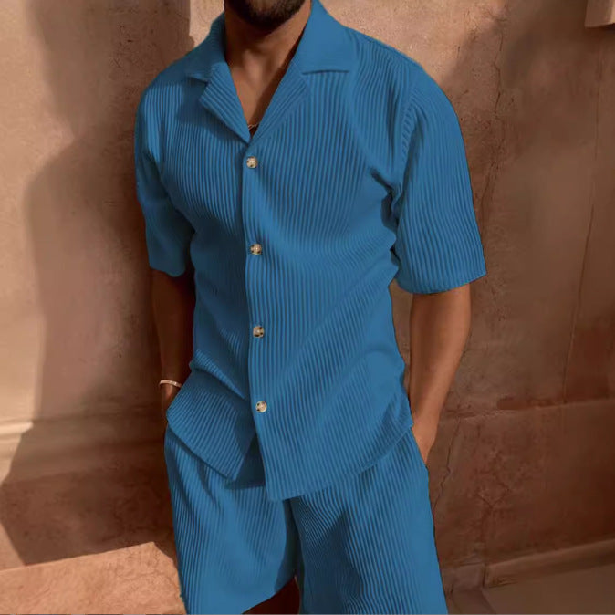 Richard | Herren Strukturiertes Passendes Set mit Knopfleiste