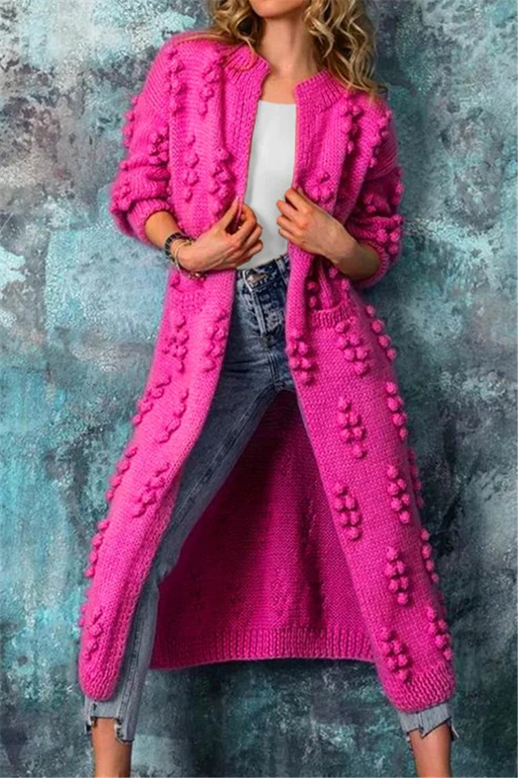 Sarah | Damen Winter Strick-Cardigan Lang mit Quasten
