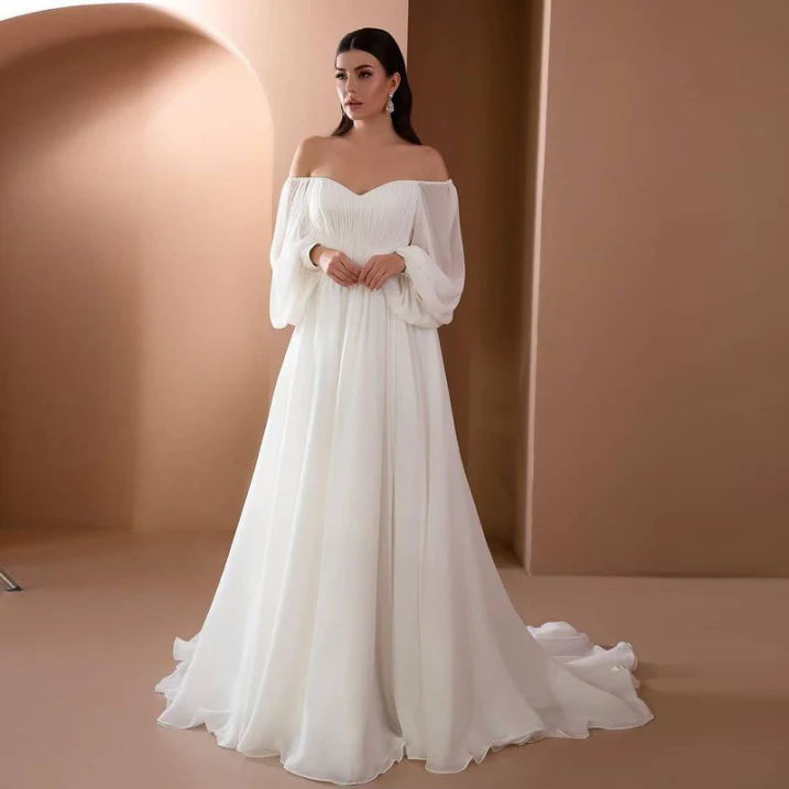 Stefanie | Damen Klassisches Abendkleid mit Carmenausschnitt