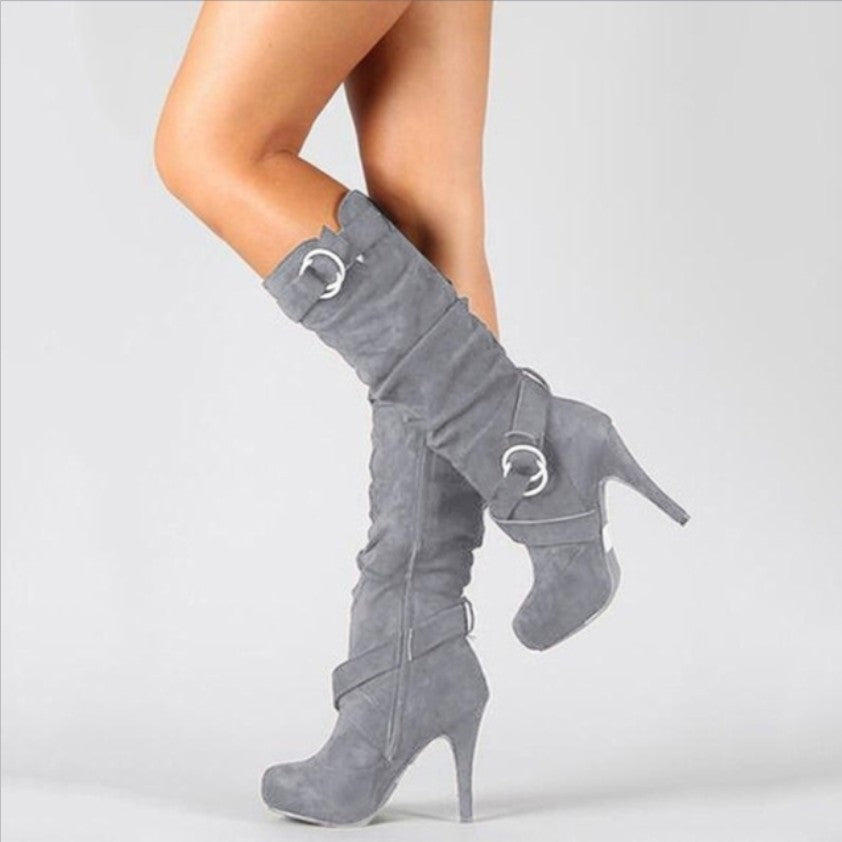 Barbara | Damen Stiefel mit Hohem Absatz, Schnalle und Lockerem Schaft