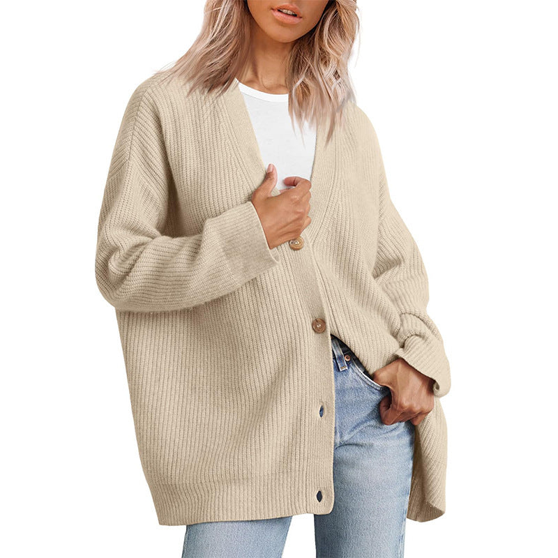 Anja | Damen Freizeit Locker geschnittener Gestreifter Strickcardigan