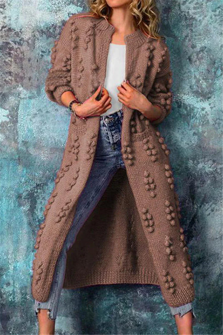 Sarah | Damen Winter Strick-Cardigan Lang mit Quasten