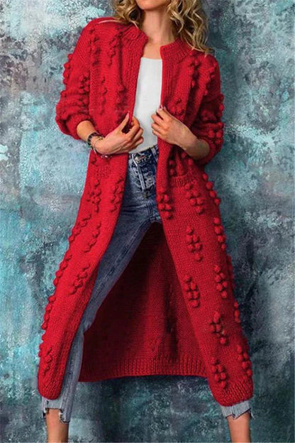 Sarah | Damen Winter Strick-Cardigan Lang mit Quasten