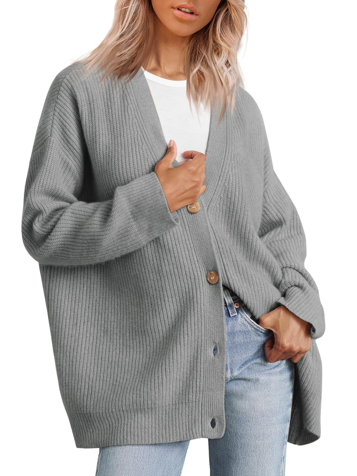 Anja | Damen Freizeit Locker geschnittener Gestreifter Strickcardigan