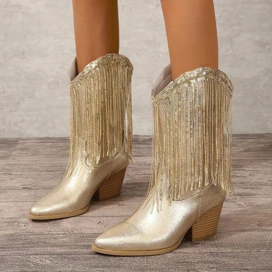 Hanna | Damen Winter Cowboy Stiefel mit Fransen