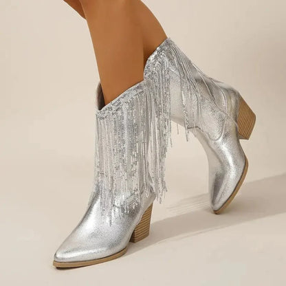 Hanna | Damen Winter Cowboy Stiefel mit Fransen