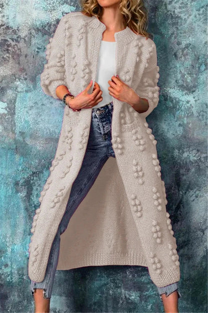 Sarah | Damen Winter Strick-Cardigan Lang mit Quasten