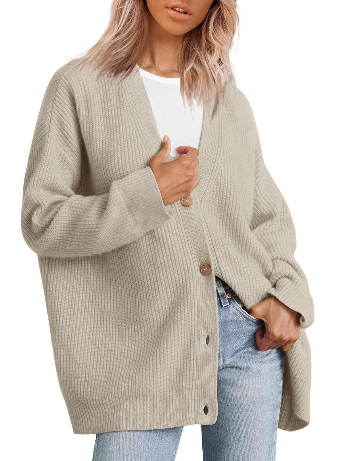 Anja | Damen Freizeit Locker geschnittener Gestreifter Strickcardigan