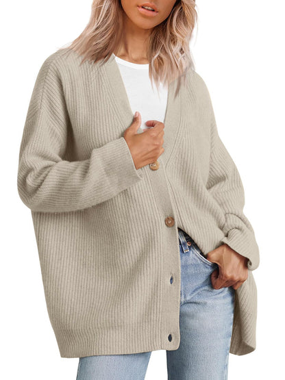 Anja | Damen Freizeit Locker geschnittener Gestreifter Strickcardigan
