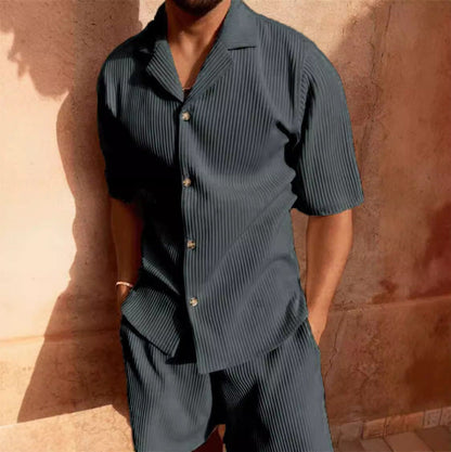 Richard | Herren Strukturiertes Passendes Set mit Knopfleiste