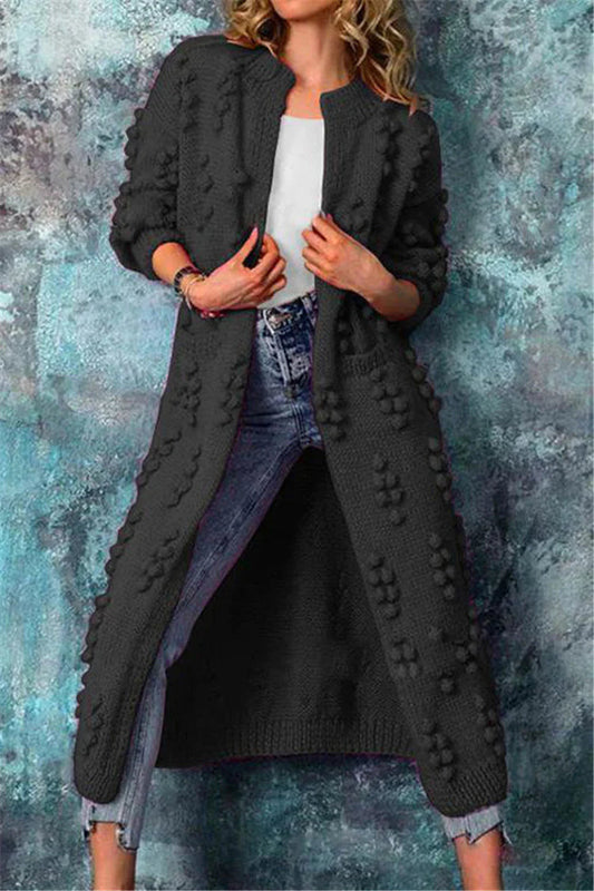 Sarah | Damen Winter Strick-Cardigan Lang mit Quasten