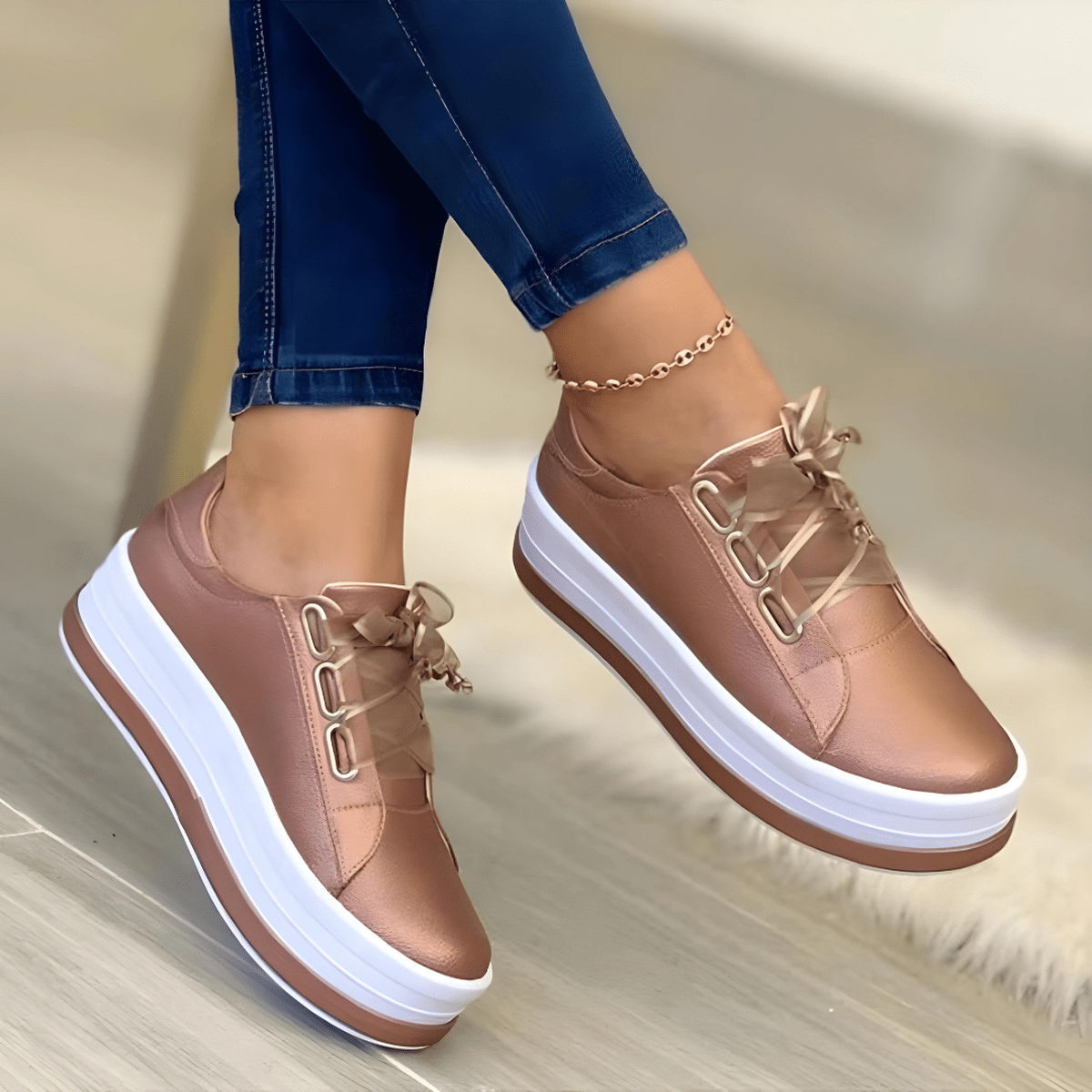 Isabella | Damen Stilvolle Plateausneaker mit Schnürung