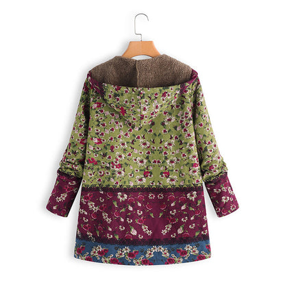 Edith | Damen Blumenmuster Kapuzenmantel
