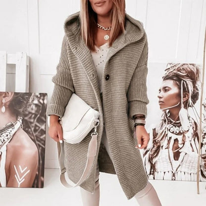 Daniela | Damen Lässige Winter Strickjacke mit Kapuze