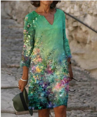 Beatrice | Damen Kleid mit abstraktem Porträt und V-Ausschnitt