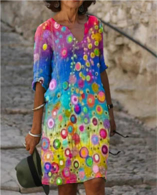 Beatrice | Damen Kleid mit abstraktem Porträt und V-Ausschnitt